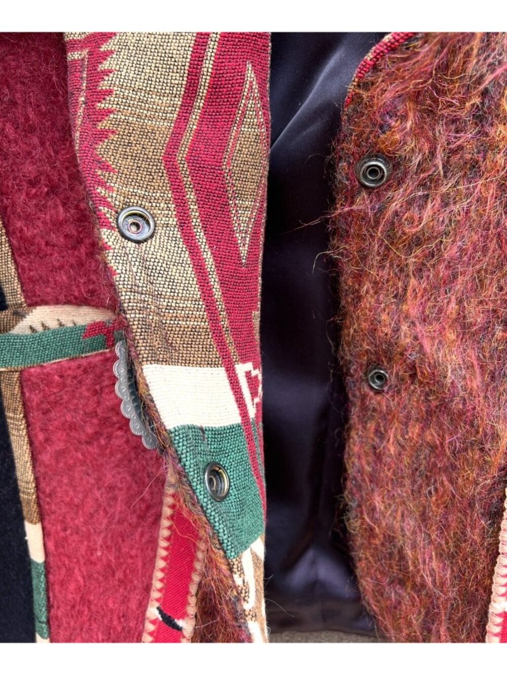 Handmade Y2K Women's XL Southwestern Wool Jacket 2 Snap Closures Copper Concho - Picture 11 of 11